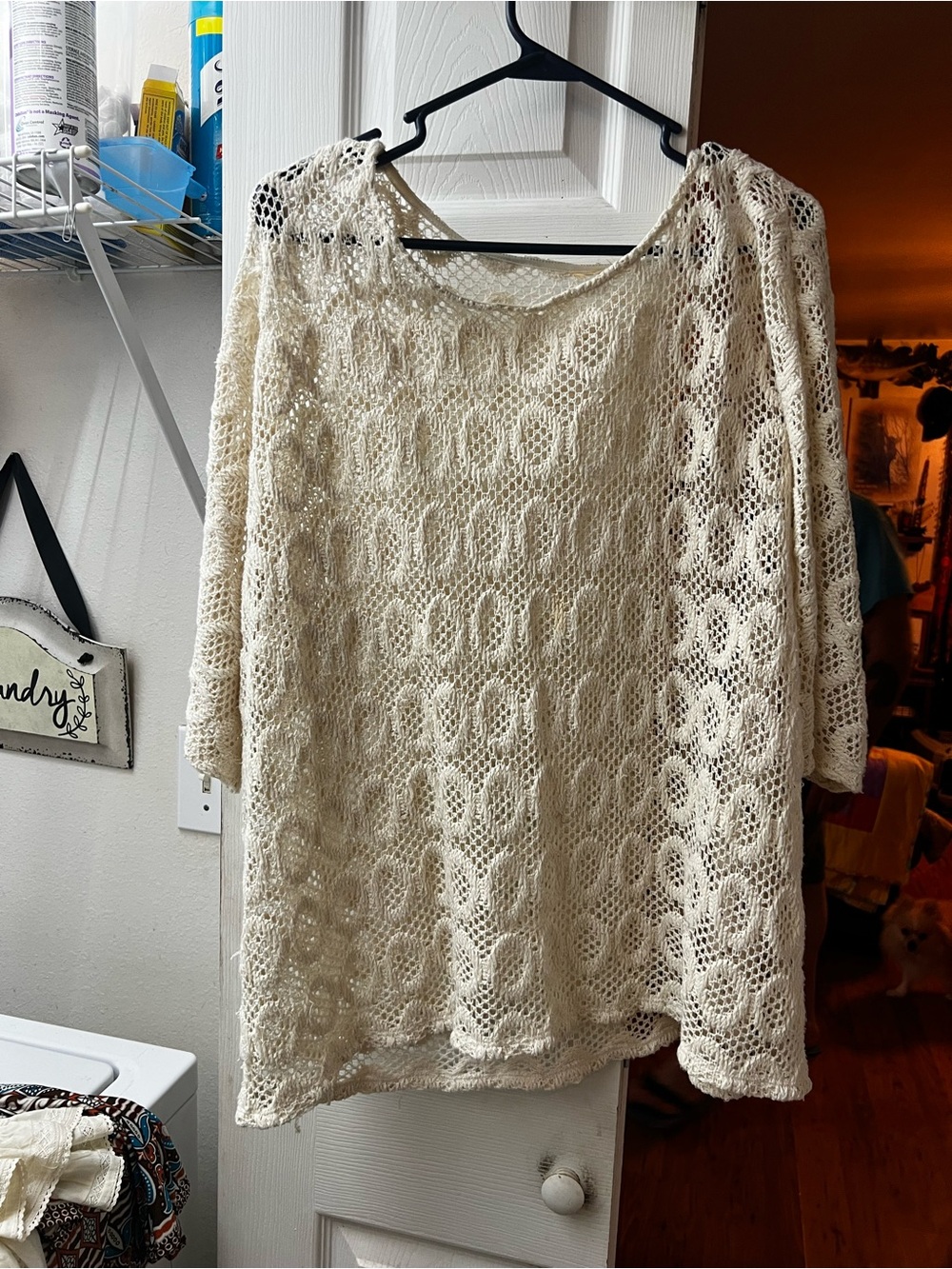 Cream Crochet Knit Openwork Sweater